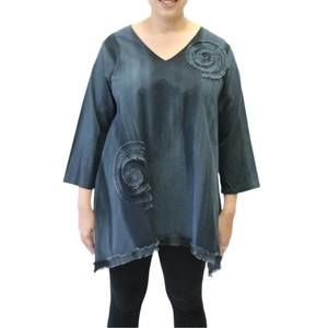 NEW MODESCE hand painted cotton fringe swirl tunic in graphite